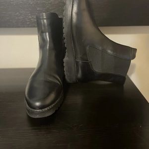 Womens Black Leather Franco Sarto Ankle Boots Size 9.5